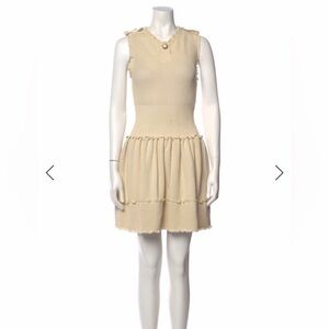 Cotton Knit Beige Knit Mini Dress Sleeveless Cotton Cashmere Ruffle Hem Chanel